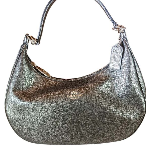 Coach Gray Metallic Hobo Pebble Leather Shoulder Bag - Picture 3 of 13